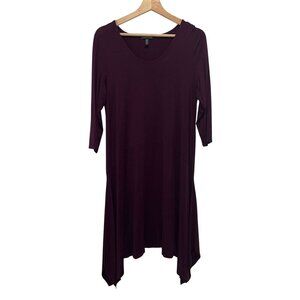 Eileen Fisher Womens Burgundy Asymmetrical Midi dress 3/4 Sleeves  Size Large L